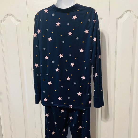 Simply Vera Verawang Sz. Small-Pajama Long Sleeve Set-1/4 Button up -Navy/Pink - Picture 10 of 15